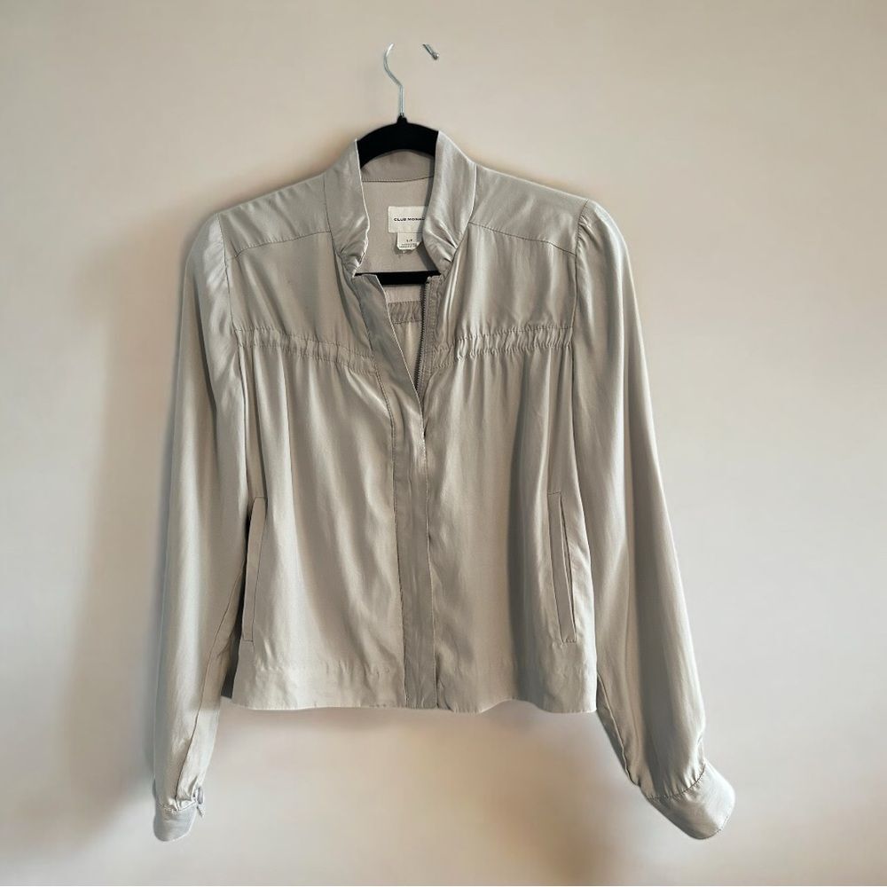 Club Monaco 100% Silk Zip Zipper Light Shirt Jacket in Silver Gray Size Small